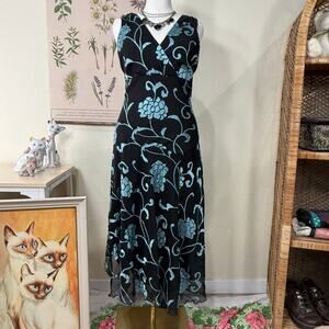 Y2k Floral Asymmetric Babydoll Dress Whimsigoth Dark Fairy Coquette Dolly L 14